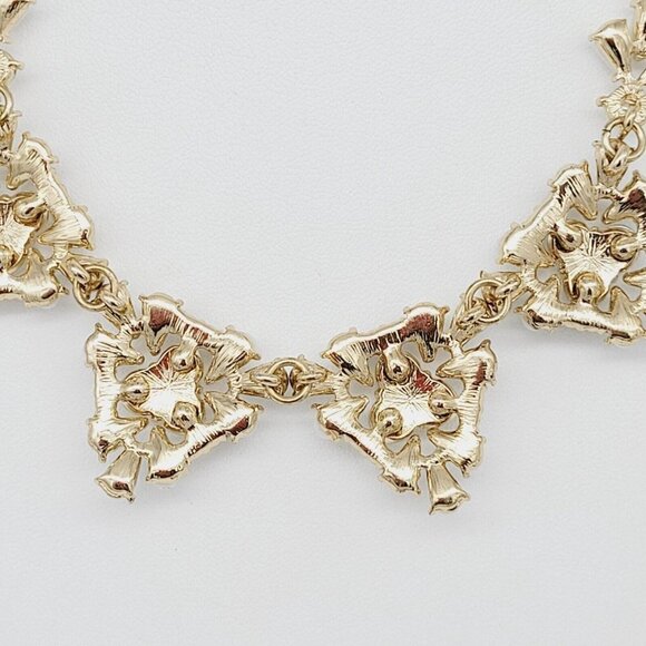 Contemporary Statement Collar Necklace Triangular Stations White Stones Opaline - Picture 6 of 6